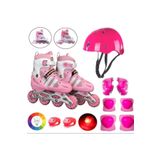 OyuncakZade Pembe Işıklı Teker Ayarlanabilir Çocuk Alıştırma Paten 2 Fonksiyon + Çakarlı Kask Dizlik Set