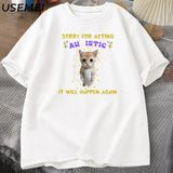 Oyunculuk Için Üzgünüm Otistik Kedi Graphci T Shirt Komik Meme T-Shirt Tshirt Har - Beyaz - XL