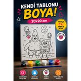 OYUNKAFASI 20x20 cm Sünger Bob-Tuval Boyama Seti | 6'lı Akrilik Boya + 1 Fırça | Çocuk Boyama Tuvali