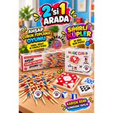 OYUNKAFASI 2’li Ahşap Zeka ve Beceri Oyun Seti – Çubuk Toplama Oyunu ve Sihirli Küpler 3D Blok Puzzle