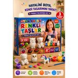 OYUNKAFASI Renkli Taşlar Figürlü Taş Boyama Seti Kutulu 3 Farklı Model 6 Renk Boya