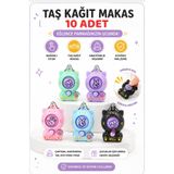OYUNKAFASI Taş Kağıt Makas 10 Adet Basmalı Mini Oyun Süs Karışık Renk 1 Adet (Mavi-Mint-Lila-Pembe-Siyah)