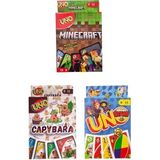 Oyunsal Capybara Uno + Brawlstars Uno + Minecraft Uno Oyun Kartları 3'lü Set - Çok Renkli