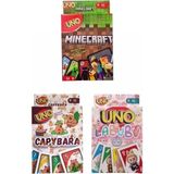 Oyunsal Capybara Uno + Labubu Uno + Minecraft Uno Oyun Kartları 3'lü Set - Çok Renkli