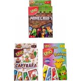 Oyunsal Capybara Uno + Pokemon Uno + Minecraft Uno Oyun Kartları 3'lü Set - Çok Renkli