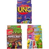 Oyunsal Minecraft Uno + Pokemon Uno + Stitch Uno Oyun Kartları 3'lü Set
