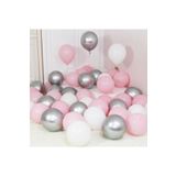 Öz-bal 15 Adet Metalik Gümüş-pembe-beyaz Balon, Helyumla Uçan Balon