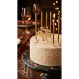 Öz-bal 5'li Gold Metalik Uzun Doğum Günü Mumu Ve Pleksi Happy Birthday Pasta Süsü Seti