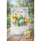 Öz-bal Gold Krom & Küf Yeşili Balon Seti 6’lı | Şeffaf Konfetili Parti Balonları | Doğum Günü, Baby Shower