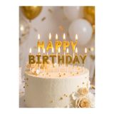 Öz-bal Gold Renk Happy Birthday Harf Mum Ve Uzun Çubuk Pasta Mumu Seti Doğum Günü Süsü