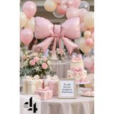 Öz-bal Kurdele Folyo Balon Ve Pastel Pembe Krem Şeffaf Lateks Balon Seti Pembe Rafyalı