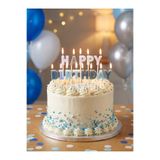 Öz-bal Pastel Mavi Happy Birthday Yazılı Doğum Günü Pasta Mumu Ve 12'li Uzun Mum Lüks Set
