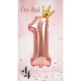 Öz-bal Rose Gold Taçlı 1 Yaş Rakam Folyo Balon Kız Çocuk İlk Doğum Günü Süsü Prenses Konsept