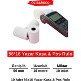 Öz Barkod Termal Yazar Kasa&pos Rulo 56 mm x 16 Metre - 10 Adet Termal Rulo - Beyaz