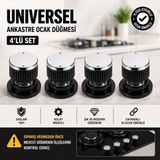 Öz Beyaz Eşya Universal Ocak Açma Kapama Düğmesi 4'lü Siyah