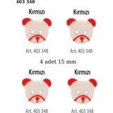 Öz-El Ayıcık Şekilli Kırmızı Renk 4 Adet 15 Mm Bebek Düğme, Çocuk Kazak, Yelek, Gömlek Düğmesi 403 345