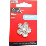 Öz-El Çiçek Şekilli 3 Cm Gümüş Rengi Zirkon Taşlı Şık Düğme, Delikli Düğme 700 509
