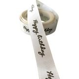 Öz-El Happy Birthday Kahverengi Baskılı Kırık Beyaz Grogren Kurdele 1 Mt 2,5 Cm