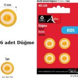 Öz-El Sarı Renk 6 Adet Beyaz Şeritli 15 Mm Bebek Düğme, Bebek Kazak, Yelek, Gömlek Düğmesi 403 228