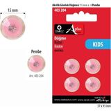 Öz-El Simli Pembe Renk 4 Adet 15 Mm Bebek Düğme, Bebek Kazak, Yelek, Gömlek Düğmesi 403 204