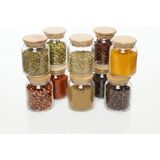 Öz Home 10'lu Vakumlu Bambu Kapaklı Cam Baharat Takımı 300 ml - Şeffaf