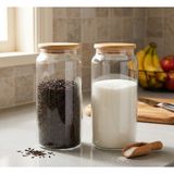 Öz-Home 2'li Vakumlu Bambu Kapaklı Cam Saklama/düzenleme Kavanozu 1400 ml - Şeffaf - Natürel - 2 Adet