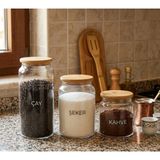 Öz-Home Öz Home 3'lü Vakumlu Bambu Kapaklı Cam Kavanoz Seti 1400ML/ 900 Ml/ 635 ml - Şeffaf - Natürel - 3 Adet - Hacim
