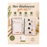 ÖZ KIRTASİYE A5 Spiralli Kalın Dokulu Kapak 2'li Not Defteri Boş Yapraklı, 80 Yaprak,Kedi & Pati Temalı, Okul Defteri