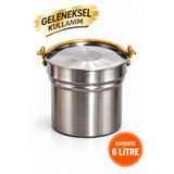 Öz Mutfak 6 Litre Paslanmaz Çelik Yoğurt Mayalama ve Süt Kabı (Satır/Bakraç) – Geleneksel Sarı Kulplu