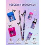 ÖZ OFİS Kuromi 7 Parça Mini Kırtasiye Seti - Yumuşak Uçlu Kurşun Kalem - Iz Bırakmayan Silgi - Hazneli Kalemtraş - Başlangıç Seti