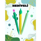 ÖZ OFİS Mısır Kaktüs Ananas 0.7 mm Metal Doldurulabilir 3'lü Kalem Seti Renkli Tasarım