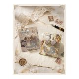 ÖZ OFİS Vintage Desenli Washi Tape Seti - 2 Roll Dekoratif Kağıt Bant 3M Ve Şeffaf Mini Bant Kesici Standı 1 Paket