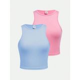 Öz Pamuk Kadın 2 Li Adet Fitilli %100 Pamuklu Örme Kaşkorse Crop Atlet - Pembe