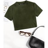 Öz Pamuk Kadın 2'li Adet Siyah Fitilli Bisiklet Yaka Kaşkorse Crop T-Shirt. - Standart - Asker Yeşili