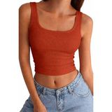 Öz Pamuk Kaşkorse Crop Askılı Kare Yaka Bluz Atlet - Standart - Kırmızı