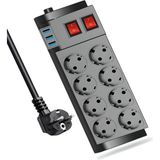 Öz Trend Store 4000WATT 16A Akım Korumalı 2 Anahtarlı Priz 8'li Priz 3'usb 2metre Kablo Çoklayıcı