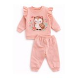ozbaby.com Pastel Baykuş Baskılı Kız Bebek Takımı %100 Pamuk Mevsimlik Kolu Fırfırlı Kıyafet Seti