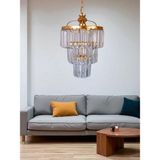 Özbak Avize Alvina Tekli Avize Gold– Kristal Taşlı Modern Sarkıt Salon Avizesi - 1
