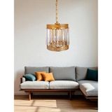 Özbak Avize Luna Tekli Avize – Gold Metal, Tabut Kristal Taşlı Modern Avize | E27 Uyumlu, Yerli Üretim - 1