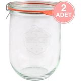 Özbience 1062 ml Lale Cam Saklama Kavanozu 2'li Set, Şık ve Dayanıklı Tasarım - Ahşap - Beyaz