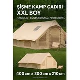 Özbience 12 Kişilik Xxl Şişme Kamp Çadırı, Güneş Koruyucu ve Su Geçirmez - Ahşap - Bej