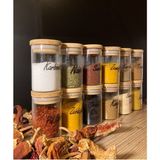 Özbience 12'li Bambu Vakumlu Cam Baharatlık Seti, 180 Ml, Etiketli, Şık ve Kullanışlı - Seçenek 1