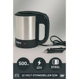Özbience 12V Oto Su Isıtıcı Çelik Kettle, 0.5l, Pratik ve Güvenli Kullanım - Altın - Gri