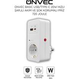 Özbience 20W USB Type-C Hızlı Şarjlı Güç Prizi, Koruma Özellikli, 720 Joule - Ahşap - Beyaz