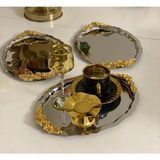 Özbience 20X25 cm Oval Çelik Sunum Tepsisi 3'lü Set, Kalın Kulplu, Şık ve Dayanıklı - Altın - Gümüş - Bakır - Seçenek 1