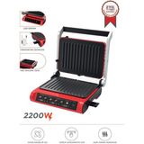 Özbience 2200W Siyah-Kırmızı Dijital Tost Izgara Makinesi, Çıkarılabilir Plakalı - Ahşap