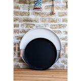 Özbience 2'li Ahşap Kulplu Beyaz ve Siyah Metal Tepsi Seti, 45 cm ve 37 cm - Ahşap - Beyaz - Seçenek 1