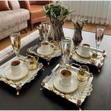 Özbience 2'li Ayaklı Kahve & Çay Sunum Tepsisi, Paslanmaz, 22 cm - Altın - Gümüş - Bakır - Seçenek 1
