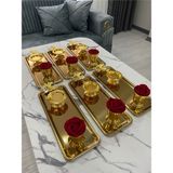 Özbience 3 Farklı Model Gold 6'lı Çelik Baton ve Gül Kovası Sunum Tepsisi - Altın - Seçenek 1
