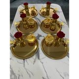 Özbience 3 Farklı Model Gold Çelik Kelebekli Sunum Tepsisi, Gül Kovası ve Makaronluk - Altın - Seçenek 1